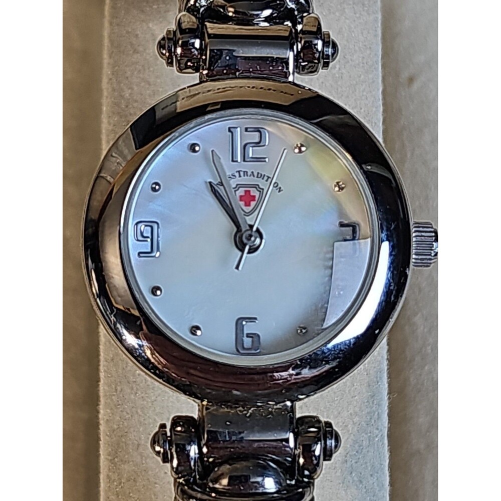 Swiss Tradition Women's Bangle Watch Mother of Pearl Dial Stainless Steel w Box